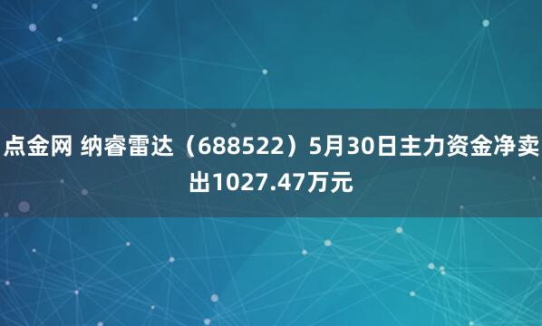 点金网 纳睿雷达（688522）5月30日主力资金净卖出1027.47万元